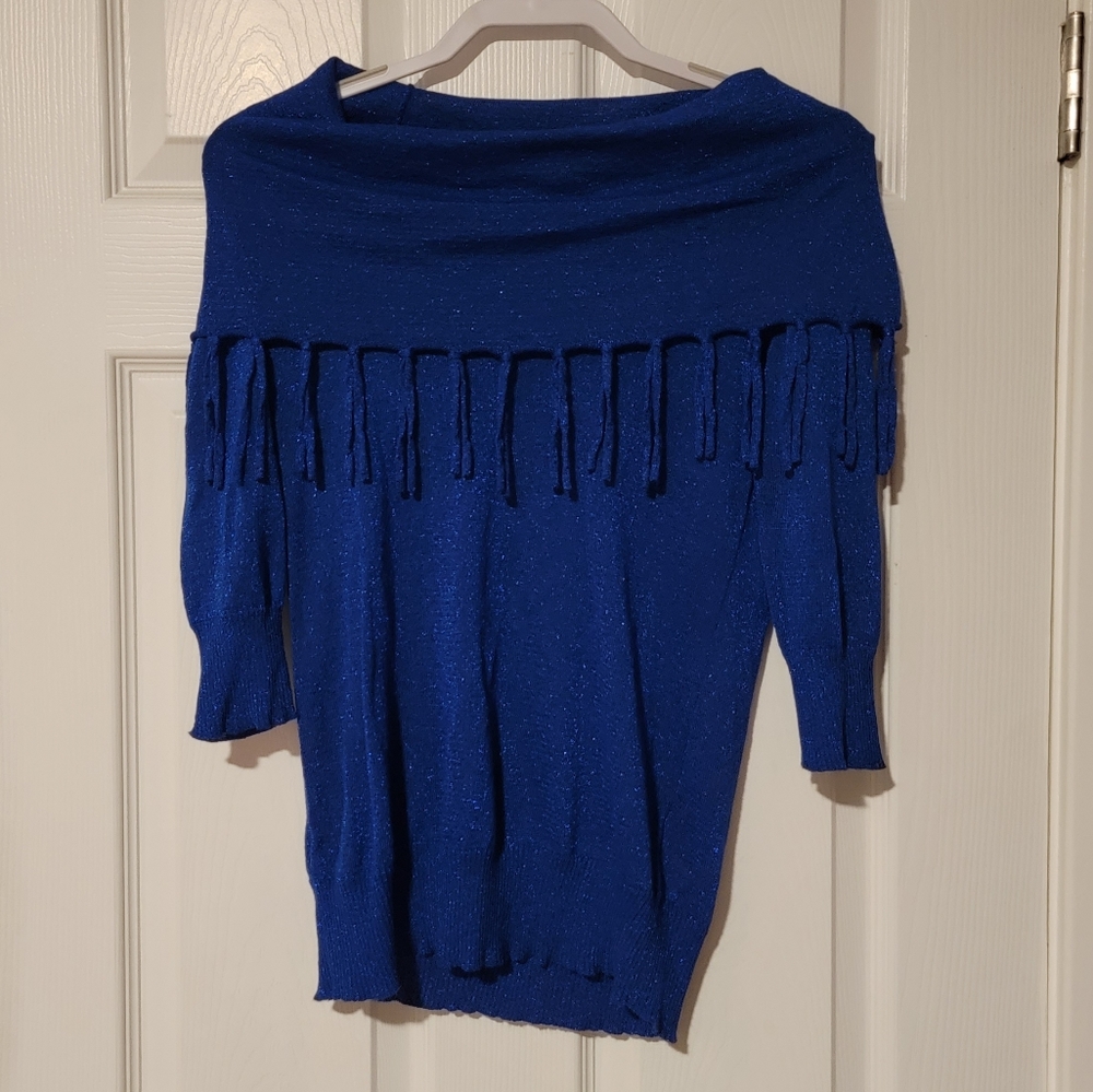 Blue sparkle top w/ fringe